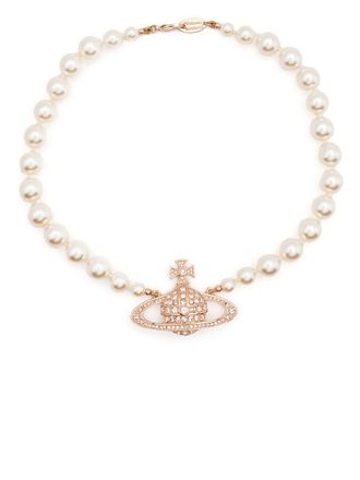 Vivienne Westwood Pearl Necklace with Ornate Planet Pendant
