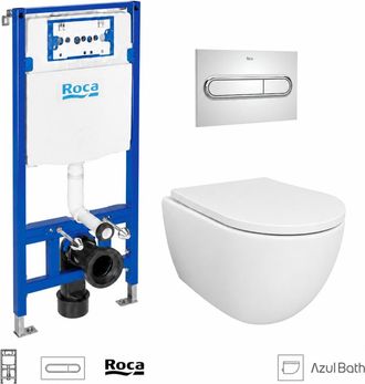 Roca Pack Wc Roca Duplo Cisterna Empotrada Y Pulsador Pl1 Cromo Brillo Con Inodoro Suspendido Swiss 53 Cm Tornado Y Soft-close De Azul Bath