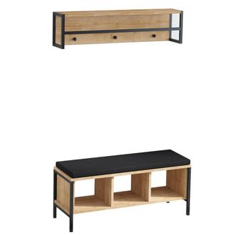 Concept Usine Mueble de entrada mural de madera y negro con 3 nichos