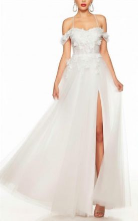 Alyce Paris Cold Shoulder A-Line Dress In White