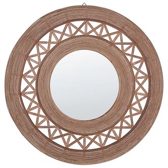 Beliani Beliani - Espejo De Pared De Madera De Bamb&uacute; Marr&oacute;n Claro 62 Cm Patr&oacute;n Geom&eacute;trico Hecho A Mano Boho R&uacute;stico Cacoma
