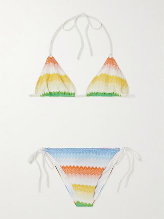 Missoni Bikini A Triangolo In Maglia Crochet Metallizzata A Righe Mare - Verde