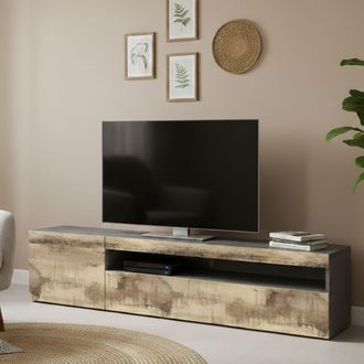 Dmora Dmora - Mueble Para Tv Para Sal&oacute;n, Made In Italy, Soporte Para Tv Con 2 Puertas Para Sal&oacute;n, 150x40h37 Cm, Color Gris Pizarra Y Arce, Con Embalaje Refo