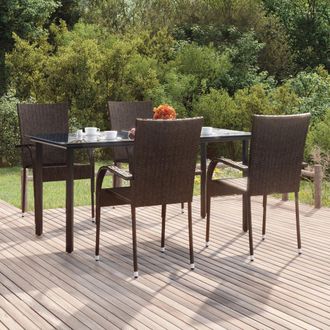 Berkfield Home 5 Piece Garden Dining Set Brown Poly Rattan