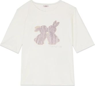 Oltre Jersey T-shirt met applicaties - Dames - T-shirts - Wit - XL - Katoen - Tops