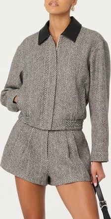 ASTR the Label Nelly Herringbone Jacket in Grey Herringbone at Nordstrom Rack, Size Medium