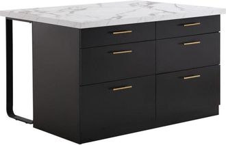 Vente-Unique Isola centrale da cucina con 6 cassetti in mdf e Metallo Nero ed effetto marmo Bianco - alegrita