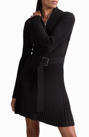 Reiss Vienna Half Zip Long Sleeve Rib Sweater Dress in Black at Nordstrom Rack, Size X-Large