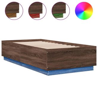 Berkfield Home Bed Frame with LED without Mattress Brown Oak 75x190 cm Small Single