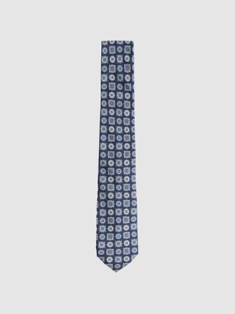 Reiss Eclipse Blue Silk Foulard Medallion Print Tie