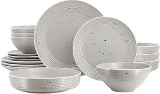 Elama Emilia 16 Piece Double Bowl Stoneware Dinnerware Set in Light Gray at Nordstrom