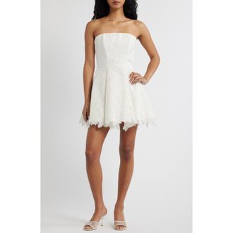 House of CB Jemma Strapless Broderie Dress in White at Nordstrom, Size X-Small