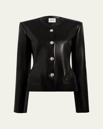 Khaite Nara Leather Single-Breasted Collarless Jacket