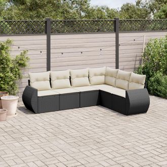 vidaXL Vidaxl - Set De Sof&aacute;s De Jard&iacute;n 6 Piezas Y Cojines Rat&aacute;n Sint&eacute;tico Negro