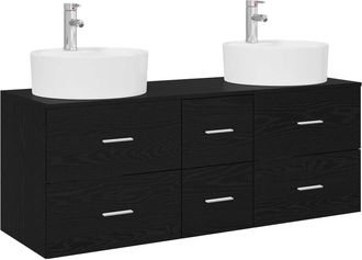 vidaXL Juego De Muebles De Ba&ntilde;o 3 Uds. Negro 49,5 X 44,5 X 65 Cm Vidaxl