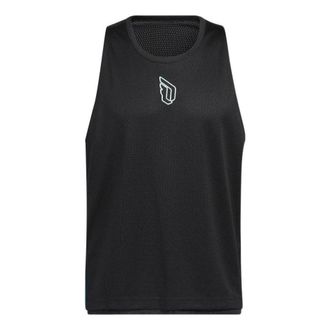 adidas Mens adidas Lillard Logo Printing Stripe Basketball Sports Black Vest HF1729