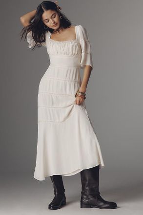 Reformation Laverna Smocked Bell-Sleeve Midi Dress