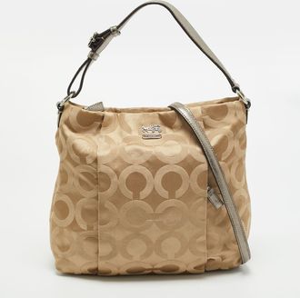 Coach Madison Isabella Beige/metallic Op Art Fabric And Leather Shoulder Bag