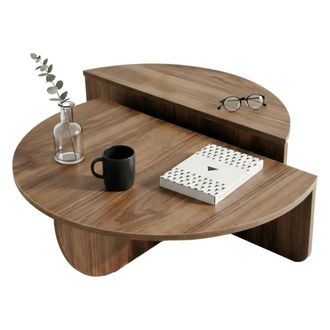 Dmora Dmora - Mesa De Caf&eacute; Dgiarett, Mesa De Centro Baja, Revistero Para Sof&aacute;, Estante De La Sala De Estar, 90x90h35 Cm, Nogal Oscuro