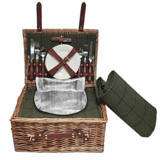 Red Hamper Wicker Green Tweed Classic Picnic Basket | Size: 6 Person