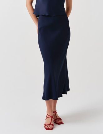 Ghost London Lyra Crepe Midi Skirt in Navy at Nordstrom, Size 12