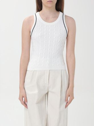 Brunello Cucinelli White Cable Knit Sweater, Size X-Large