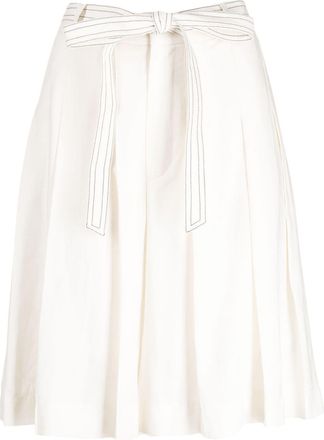 J Koo tied-waist bermuda shorts - women - TENCEL/Linen/Flax/Viscose/Polyester - S - White