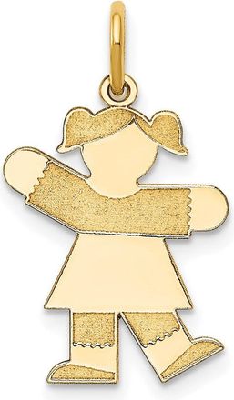 Diamond2Deal 14k Yellow Gold The Kids Small Girl with Ponytails Engravable Kiss Charm Pendant