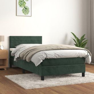 vidaXL Cama Box Spring Con Colch&oacute;n Terciopelo Verde Oscuro 80x200 Cm Vidaxl