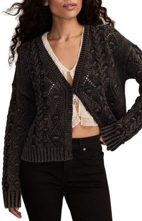 Lucky Brand Crop Cable Knit Cardigan in Caviar at Nordstrom, Size X-Small