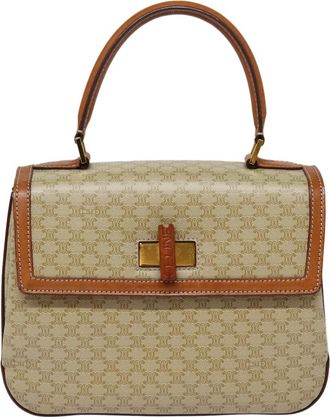 Celine Vintage Convertible Top Handle Bag Macadam Coated Canvas Beige Canvas Handbag (Pre-Owned)