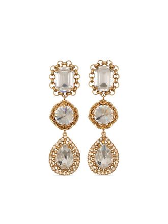 Jennifer Behr Jordana crystal-embellished drop earrings - women - Crystal/18kt Gold Plated Brass - One Size