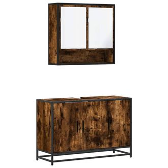 Berkfield Home 2 Piece Bathroom Furniture Set Smoked Oak Engineered Wood in Brown