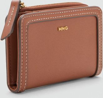 Mango Portafoglio piccolo effetto Saffiano marrone medio - Donna - Taglia unica - MANGO