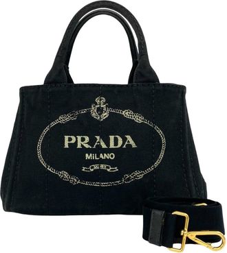 Prada Black Canvas Shoulder Bag Tote Bag (Pre-Owned)
