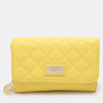 DKNY Dkny Yellow Quilted Leather Flap Shoulder Bag