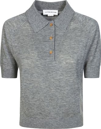 Victoria Beckham Grey Ribbed Knit Polo Shirt