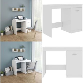 vidaXL Scrivania Bianco Lucido 100x50x76 cm in Legno Multistrato - Scrivania moderna - Scrivania con armadio