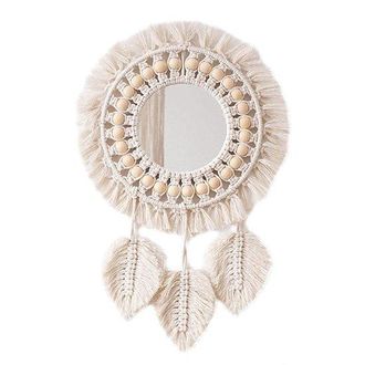 OEM Espejo De Pared Con Borlas, Espejo Redondo Estilo Bohemio, Para Dormitorio, Sala De Estar O Apartamento, Blanco, &Oslash;30cm, 1 Pieza