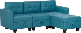HOMCOM Convertible Modular Sectional Sofa w/ Storage Wood Frame - Light Blue | TJ Hughes Dark Grey