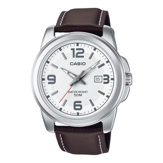 Casio Womens White Dial Analog Watch with Brown Leather Strap - LTP-1314L-7AV