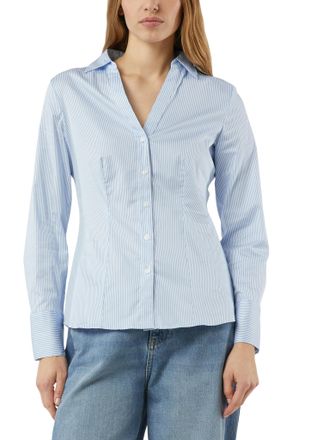 Comma Hemdbluse COMMA, Damen, Gr. 34, blau, Web, Obermaterial: 71% Baumwolle, 26% Polyamid, 3% Elasthan, gestreift, tailliert h&uuml;ftbedeckend, V-Ausschnitt, 1