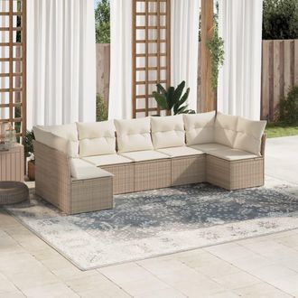 vidaXL Vidaxl - Set Sof&aacute;s De Jard&iacute;n 7 Piezas Y Cojines Rat&aacute;n Sint&eacute;tico Beige