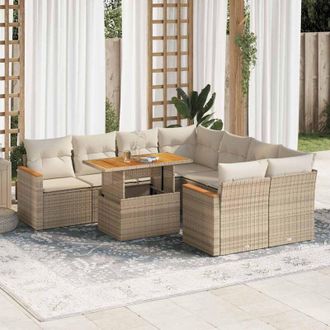 vidaXL Set Sof&aacute;s Jard&iacute;n Y Cojines 9 Pzas Rat&aacute;n Sint&eacute;tico Acacia Beige Vidaxl