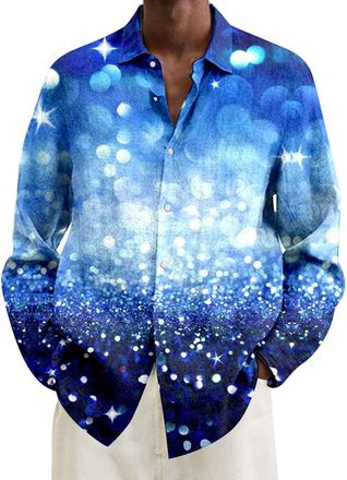 Generic Mens Dress Shirt 80s Fancy Dress Carnival Mens Sequin Shirt Long Sleeve Lapel Collar Casual Shirt Button Down Long Sleeve Shiny Men Years Eve Outfit f