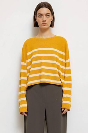 Leset Zoe Breton Crew Top In Mustard & Vanilla Stripe