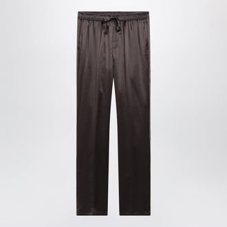 Dolce & Gabbana Pantaloni pigiama in seta con logo ricamato marrone/grigio