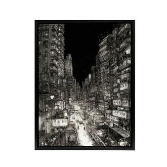 Artery8 Tokyo At Night Japan Cityscape Sketch Framed Canvas Wall Art Print in Black | Size: W24 x H32