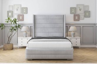 Sloomy Sterling Naples Bed Frame With 50 Upholstered Wingback Headboard in Silver | Size: Double