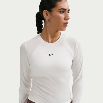 Nike Womens Nike Sportswear Chill Knit Tight Long-Sleeve Ribbed Top in White | IF0236-133